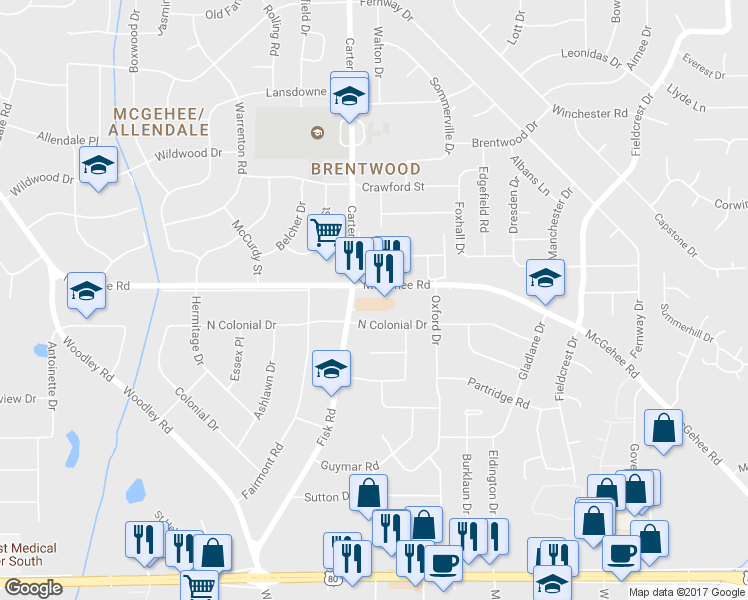 map of restaurants, bars, coffee shops, grocery stores, and more near 3004 McGehee Road in Montgomery