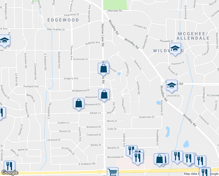 map of restaurants, bars, coffee shops, grocery stores, and more near 3774 Maclamar Road in Montgomery