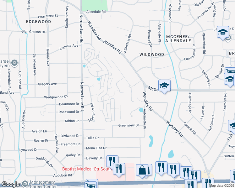 map of restaurants, bars, coffee shops, grocery stores, and more near 2527-2573 Gunster Road in Montgomery