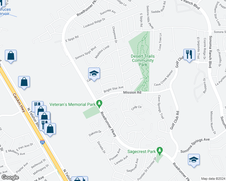 map of restaurants, bars, coffee shops, grocery stores, and more near 2266 Bright Star Avenue in Las Cruces