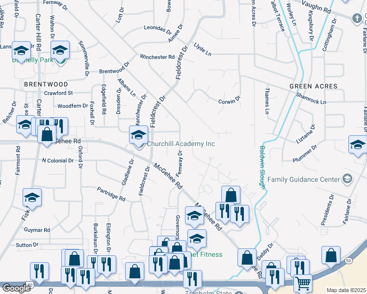 map of restaurants, bars, coffee shops, grocery stores, and more near 3631-3635 Fernway Drive in Montgomery