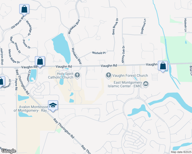 map of restaurants, bars, coffee shops, grocery stores, and more near 8618 Huntingdon Ridge Court in Montgomery
