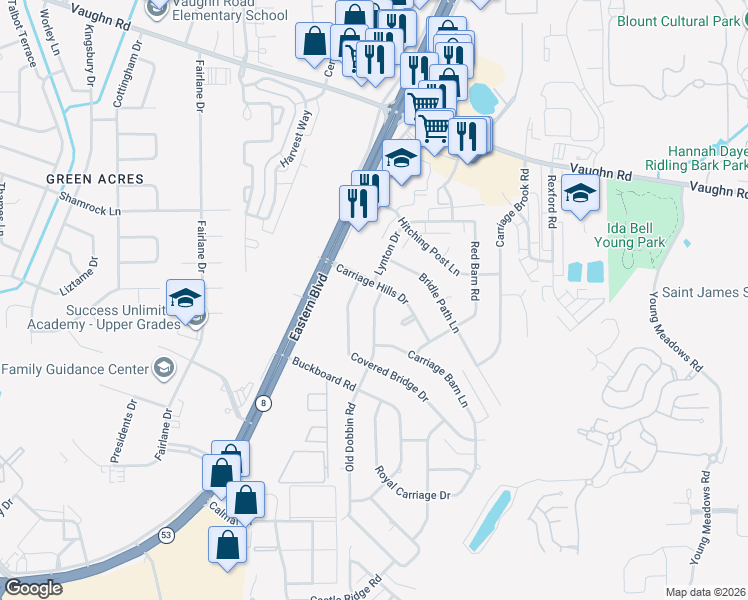 map of restaurants, bars, coffee shops, grocery stores, and more near 3119 Old Dobbin Road in Montgomery