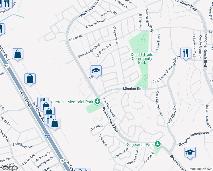 map of restaurants, bars, coffee shops, grocery stores, and more near 2235 Bright Star Avenue in Las Cruces
