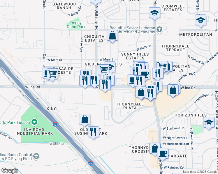 map of restaurants, bars, coffee shops, grocery stores, and more near 4185 West Ina Road in Tucson
