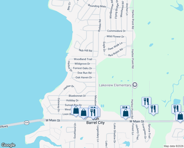 map of restaurants, bars, coffee shops, grocery stores, and more near 103 Forrest Oaks Drive in Gun Barrel City