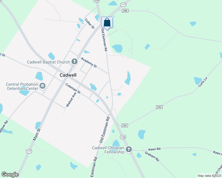 map of restaurants, bars, coffee shops, grocery stores, and more near Old Eastman Road in Cadwell