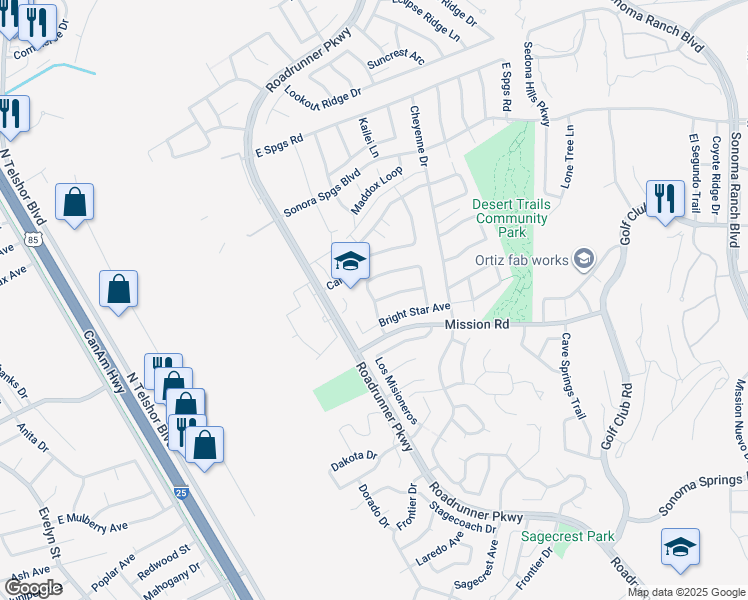 map of restaurants, bars, coffee shops, grocery stores, and more near 2200 Sunrise Point Road in Las Cruces