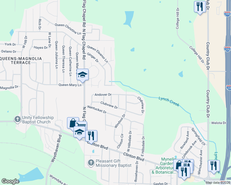 map of restaurants, bars, coffee shops, grocery stores, and more near 5101 Queen Mary Lane in Jackson