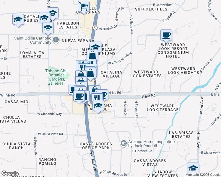 map of restaurants, bars, coffee shops, grocery stores, and more near 215 West Ocotillo Vista in Tucson
