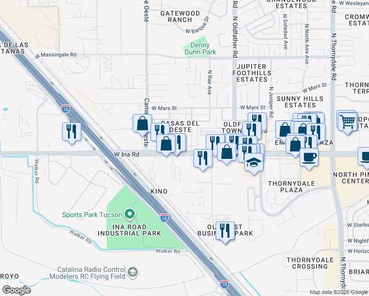 map of restaurants, bars, coffee shops, grocery stores, and more near 4400 West Placita Rebecca in Tucson