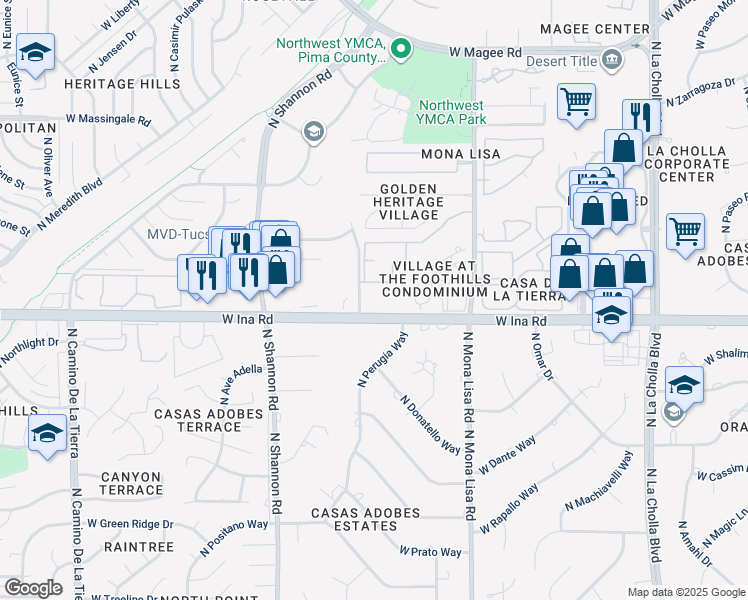 map of restaurants, bars, coffee shops, grocery stores, and more near 2650 West Ina Road in Tucson