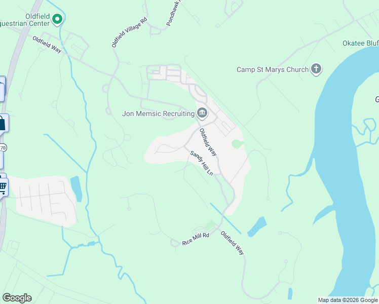 map of restaurants, bars, coffee shops, grocery stores, and more near 19 Sandy Hill Lane in Okatie