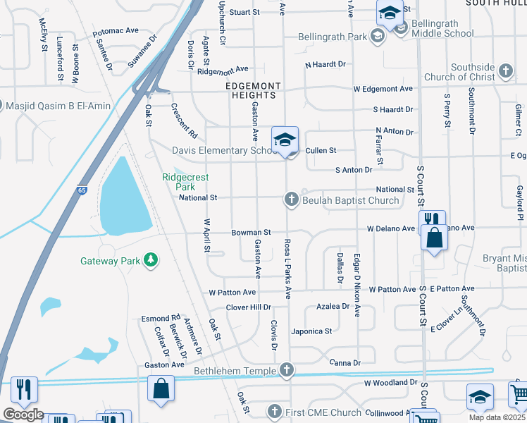 map of restaurants, bars, coffee shops, grocery stores, and more near 3709 Gaston Avenue in Montgomery