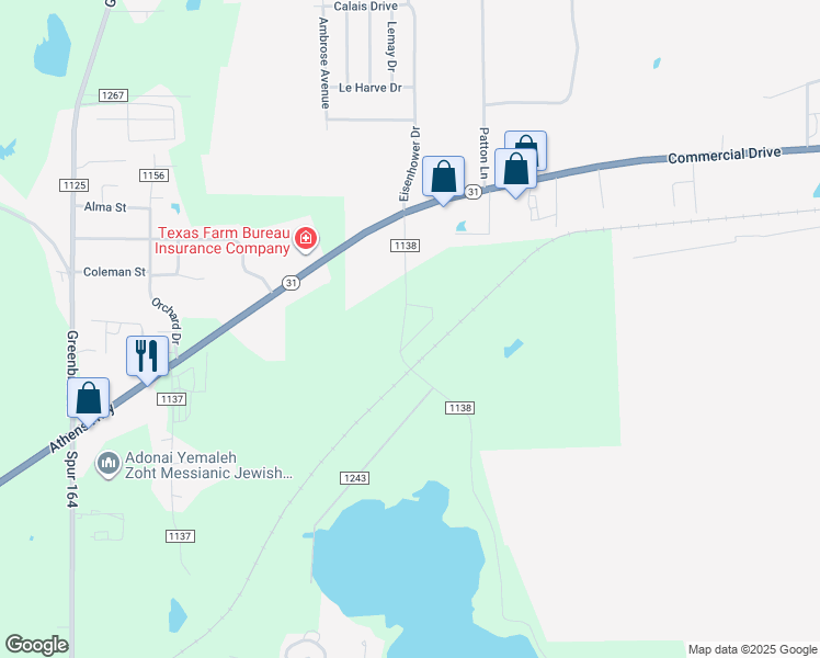 map of restaurants, bars, coffee shops, grocery stores, and more near 9175 County Road 1138 in Tyler