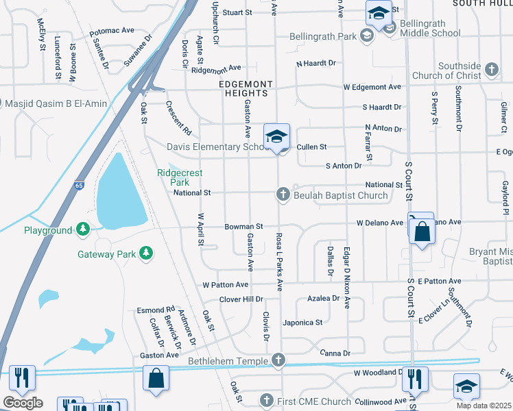 map of restaurants, bars, coffee shops, grocery stores, and more near 3709 Gaston Avenue in Montgomery