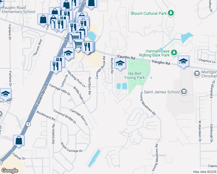 map of restaurants, bars, coffee shops, grocery stores, and more near 5752 Worchester Court in Montgomery