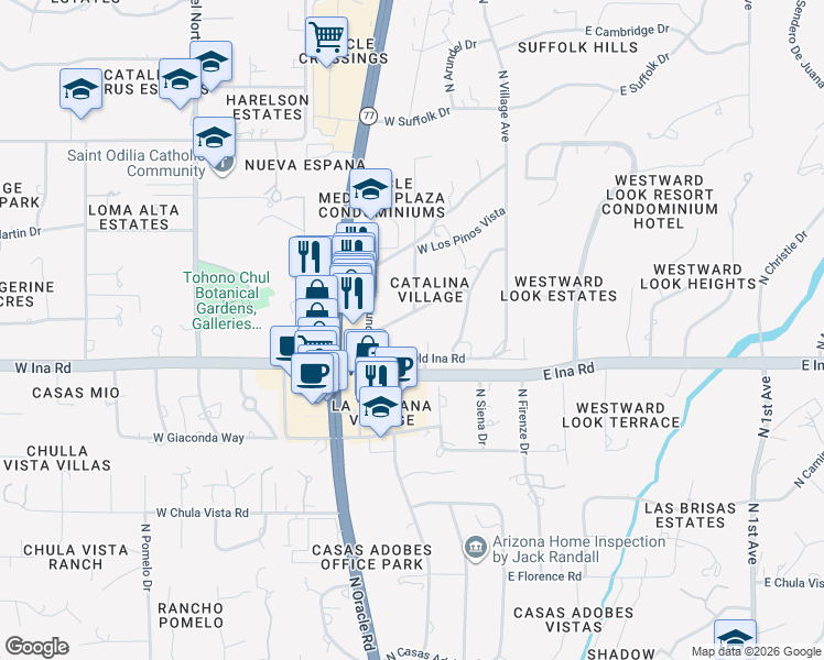 map of restaurants, bars, coffee shops, grocery stores, and more near 215 West Ocotillo Vista in Tucson