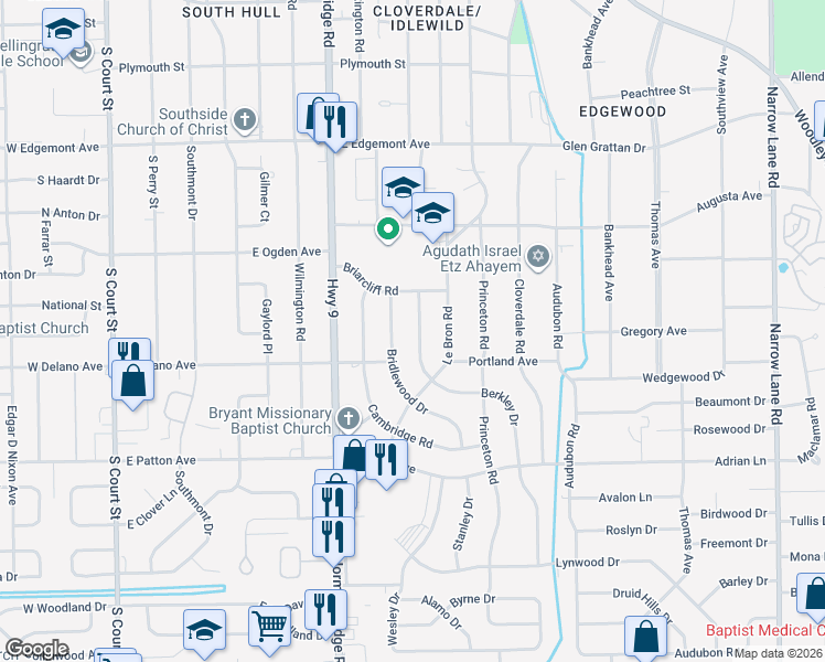 map of restaurants, bars, coffee shops, grocery stores, and more near 3536 Berkley Drive in Montgomery