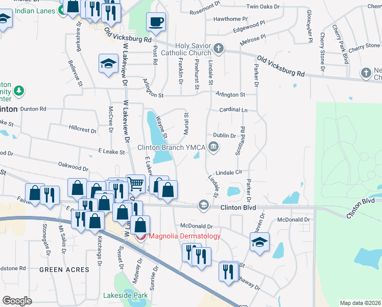 map of restaurants, bars, coffee shops, grocery stores, and more near 406 Wayne Street in Clinton