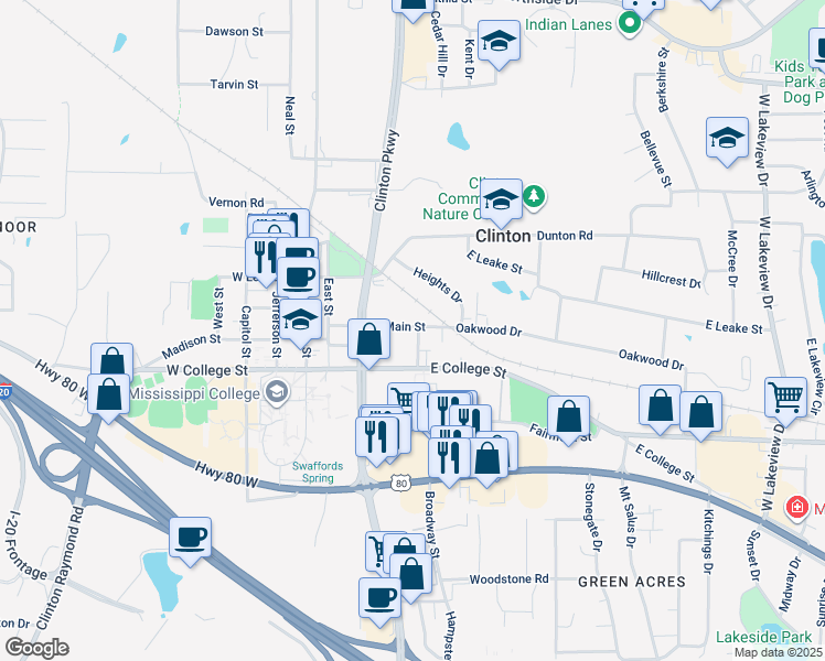map of restaurants, bars, coffee shops, grocery stores, and more near 109 Landrum Street in Clinton