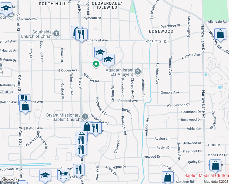 map of restaurants, bars, coffee shops, grocery stores, and more near 3545 Le Bron Road in Montgomery