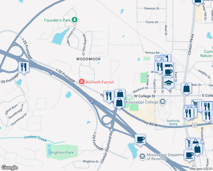 map of restaurants, bars, coffee shops, grocery stores, and more near 601 David Drive in Clinton