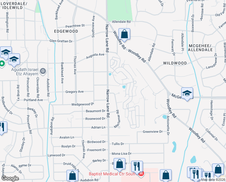 map of restaurants, bars, coffee shops, grocery stores, and more near 3727 Maclamar Road in Montgomery