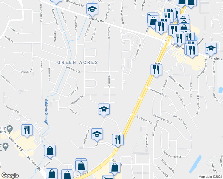 map of restaurants, bars, coffee shops, grocery stores, and more near 4524 Teri Court in Montgomery