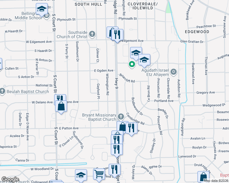 map of restaurants, bars, coffee shops, grocery stores, and more near 3566 Norman Bridge Road in Montgomery