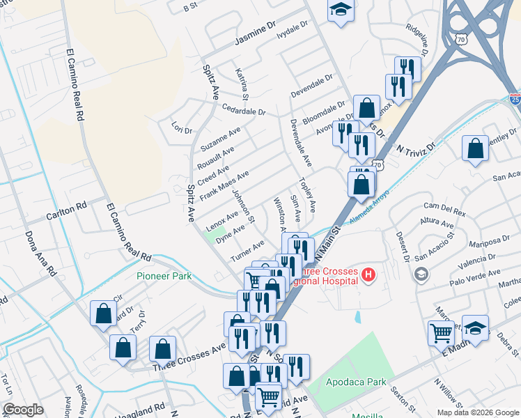 map of restaurants, bars, coffee shops, grocery stores, and more near 619-701 Lenox Avenue in Las Cruces