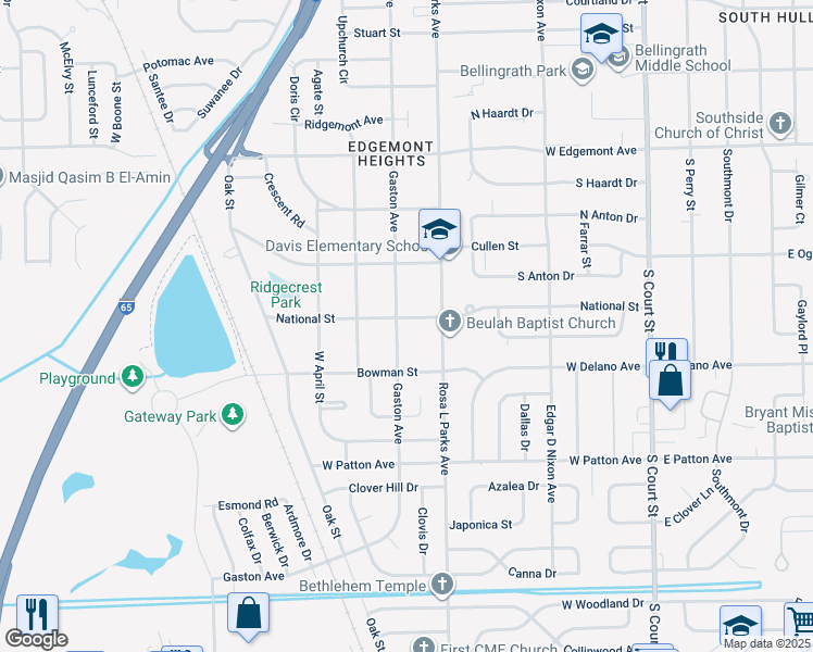map of restaurants, bars, coffee shops, grocery stores, and more near 3709 Gaston Avenue in Montgomery