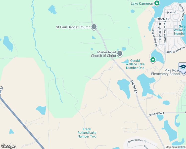 map of restaurants, bars, coffee shops, grocery stores, and more near 300 Ridge Water Drive in Pike Road