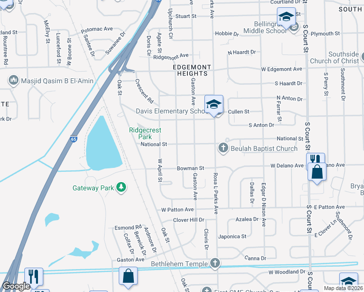 map of restaurants, bars, coffee shops, grocery stores, and more near 3701 Whiting Avenue in Montgomery