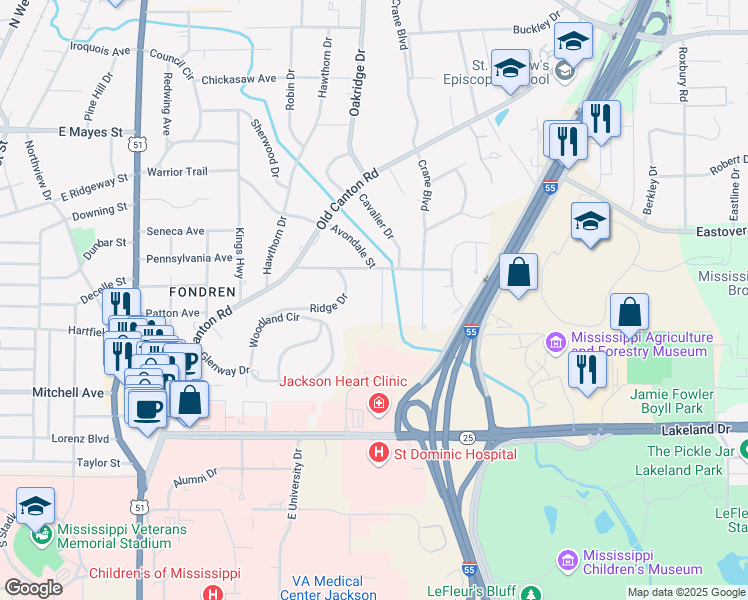 map of restaurants, bars, coffee shops, grocery stores, and more near 3545 Edmar Place in Jackson
