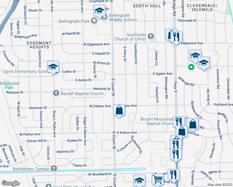map of restaurants, bars, coffee shops, grocery stores, and more near 3566 South Perry Street in Montgomery