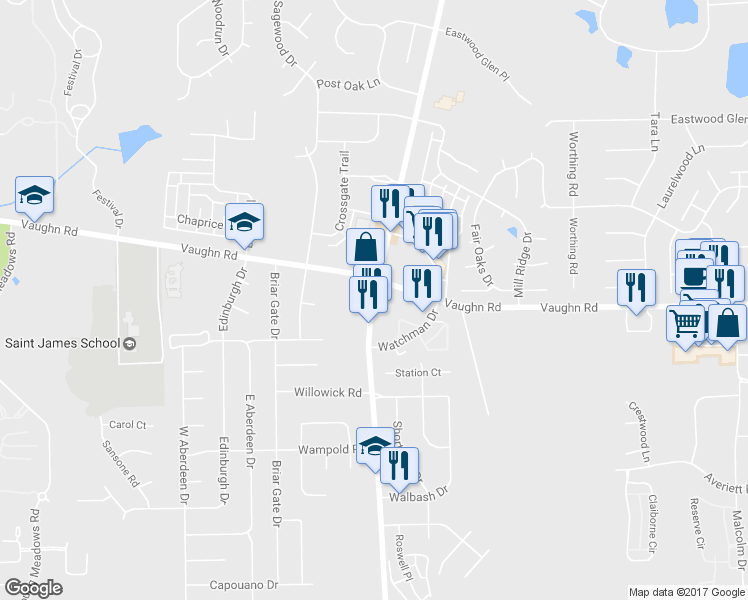 map of restaurants, bars, coffee shops, grocery stores, and more near Bell Rd in Montgomery