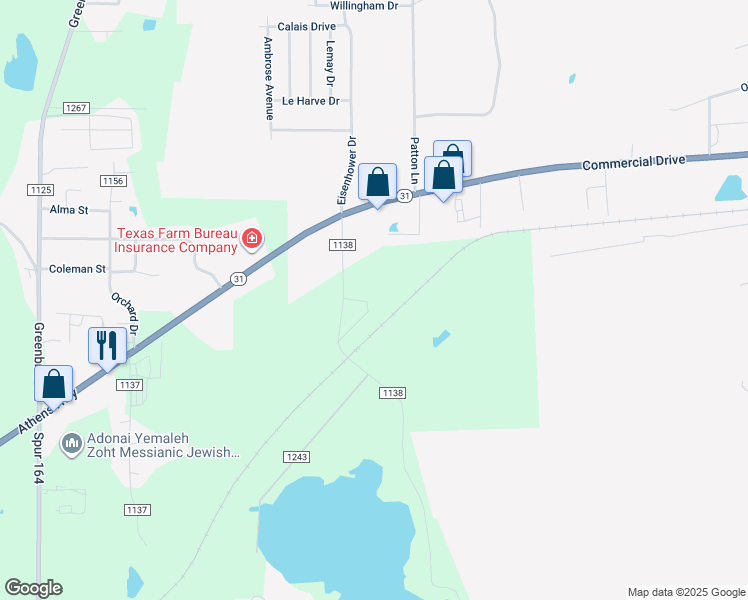 map of restaurants, bars, coffee shops, grocery stores, and more near 9129 County Road 1138 in Tyler