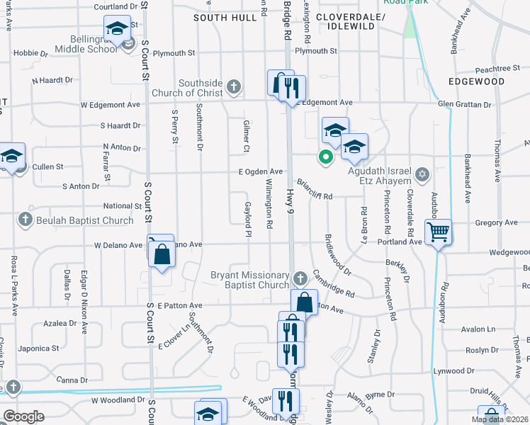 map of restaurants, bars, coffee shops, grocery stores, and more near 3556 Wilmington Road in Montgomery
