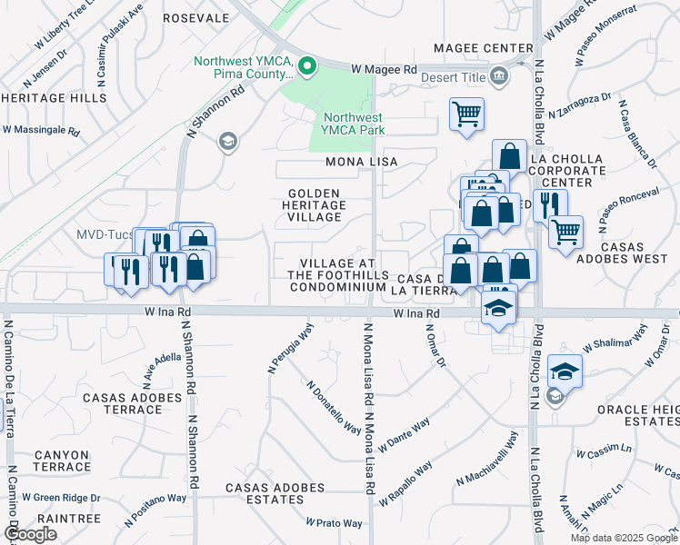 map of restaurants, bars, coffee shops, grocery stores, and more near 2600 West Ina Road in Tucson