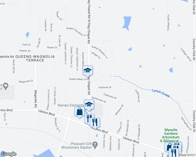 map of restaurants, bars, coffee shops, grocery stores, and more near 348 North Flag Chapel Road in Jackson