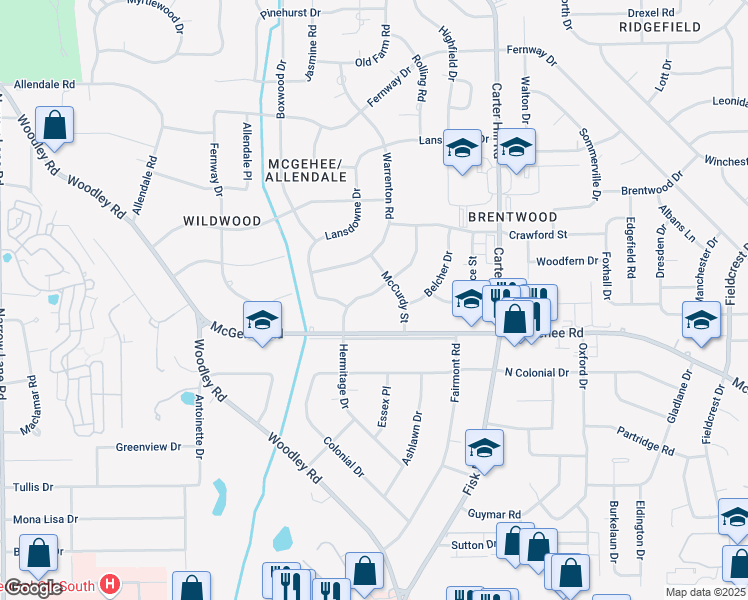 map of restaurants, bars, coffee shops, grocery stores, and more near 2515 Hermitage Drive in Montgomery