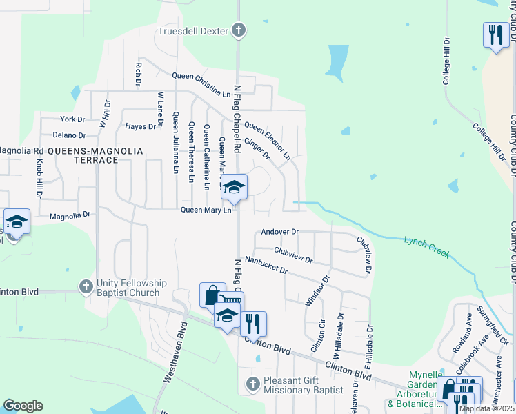 map of restaurants, bars, coffee shops, grocery stores, and more near 348 North Flag Chapel Road in Jackson