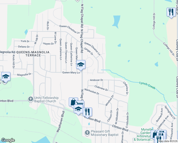 map of restaurants, bars, coffee shops, grocery stores, and more near 348 North Flag Chapel Road in Jackson
