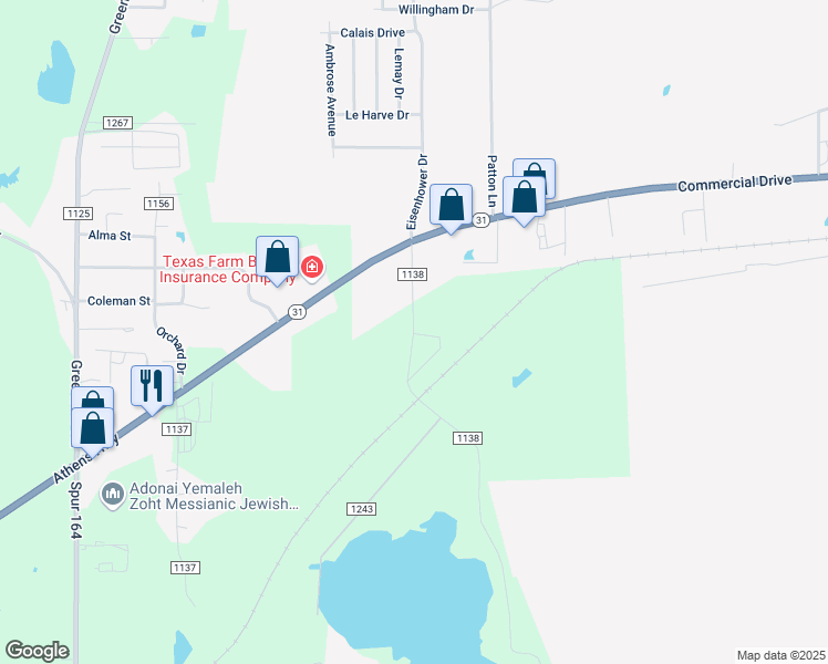 map of restaurants, bars, coffee shops, grocery stores, and more near 9099 County Road 1138 in Tyler