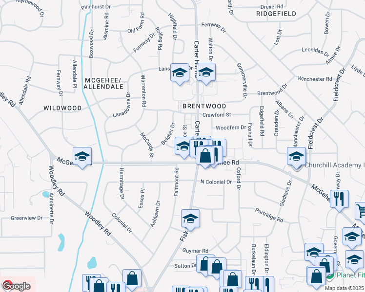 map of restaurants, bars, coffee shops, grocery stores, and more near 2461 Price Street in Montgomery