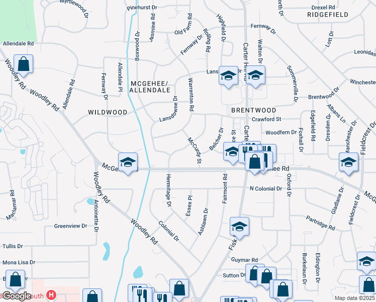 map of restaurants, bars, coffee shops, grocery stores, and more near 2515-2521 Hermitage Drive in Montgomery
