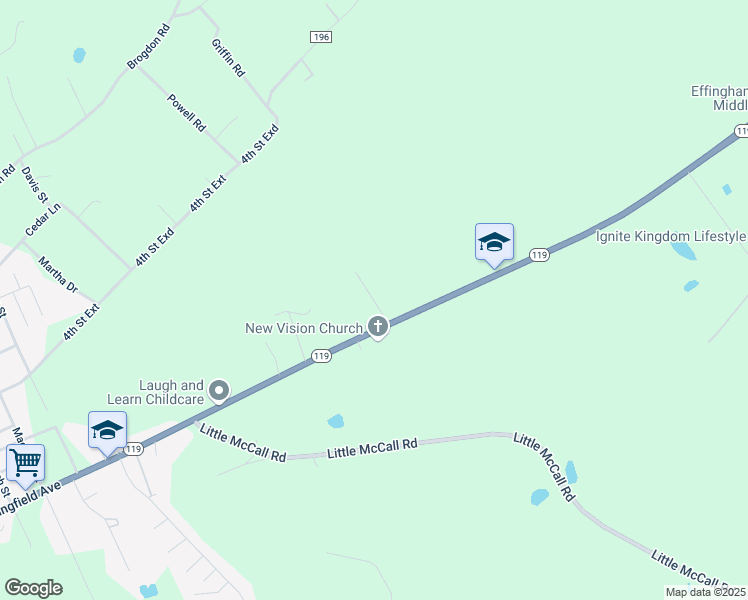 map of restaurants, bars, coffee shops, grocery stores, and more near 2370 Georgia 119 in Guyton