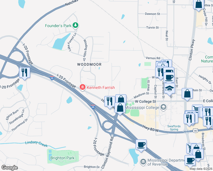 map of restaurants, bars, coffee shops, grocery stores, and more near 601 David Drive in Clinton