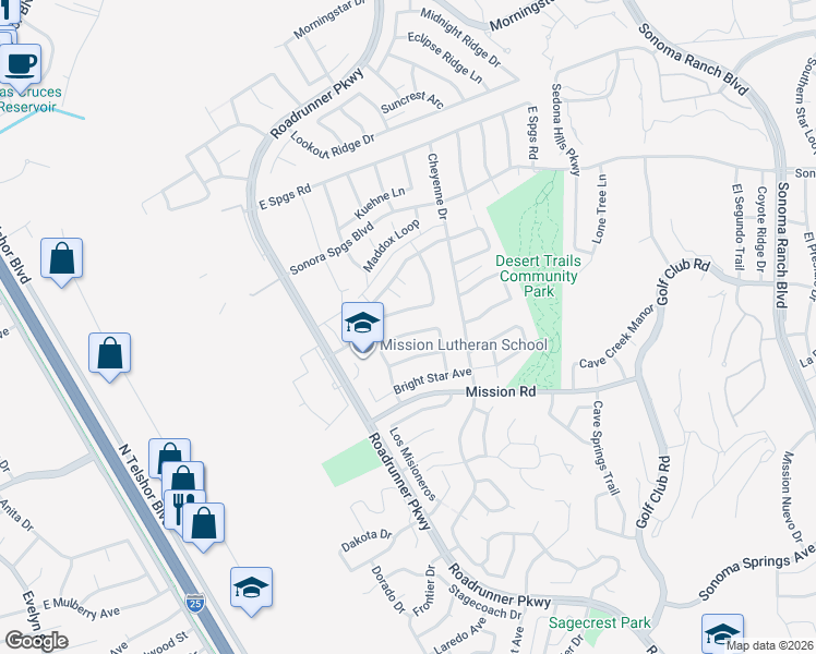 map of restaurants, bars, coffee shops, grocery stores, and more near 2249 Evening Star Avenue in Las Cruces